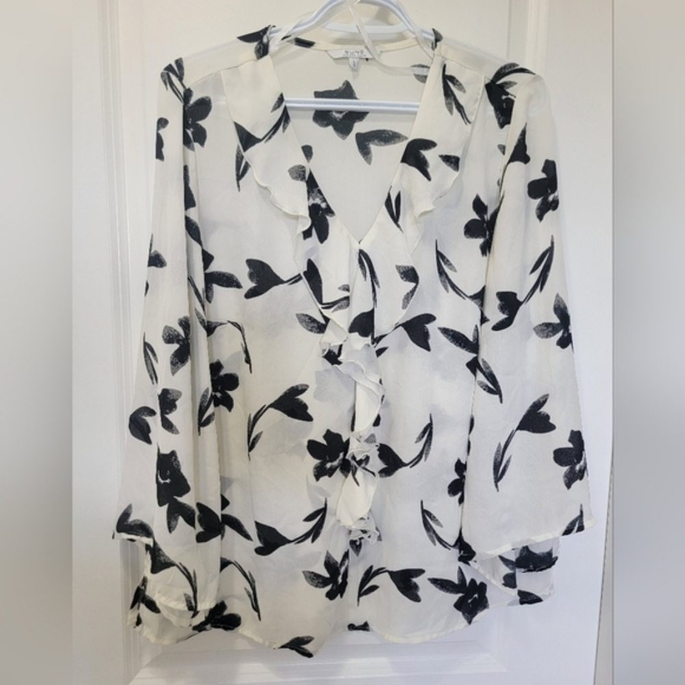 Alfred Sung blouse white black floral large